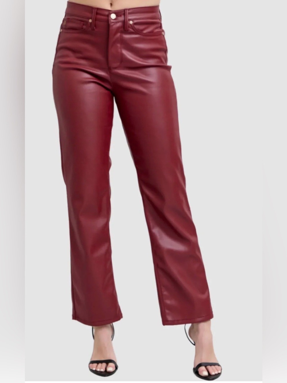 Judy Blue Wine Faux Leather Tummy Control Straight Leg Pant NWT Sz 13/31 Gameday